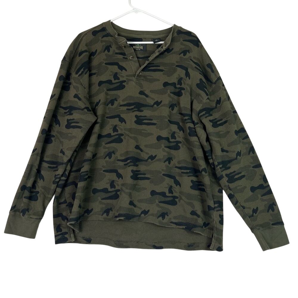 Redhead Long Sleeve Henley Top Waffle Knit Camouflage Pullover Mens Size XL